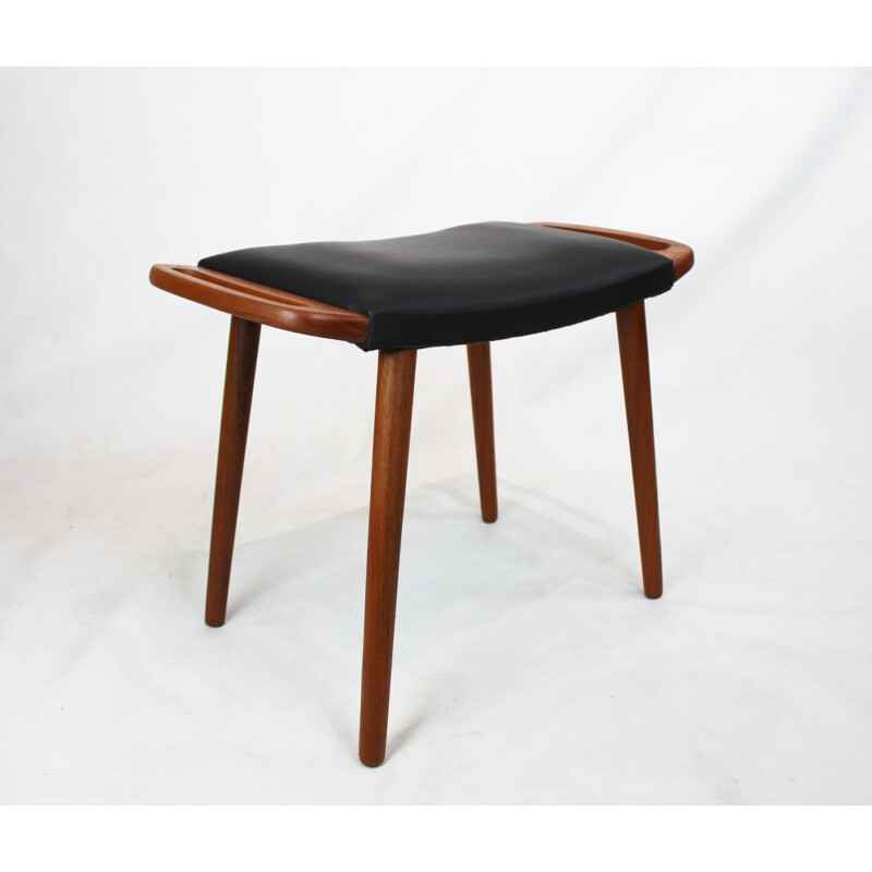 Vintage Stool in teak with black elegance leather dansih 1960s