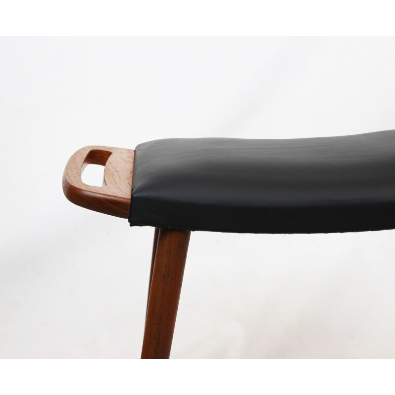 Vintage Stool in teak with black elegance leather dansih 1960s