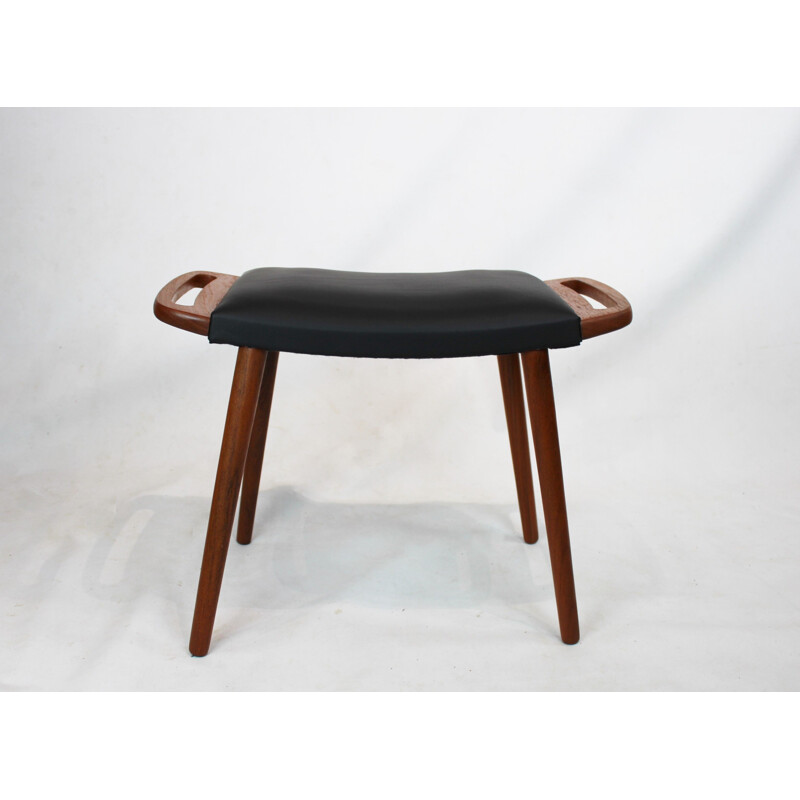 Vintage Stool in teak with black elegance leather dansih 1960s