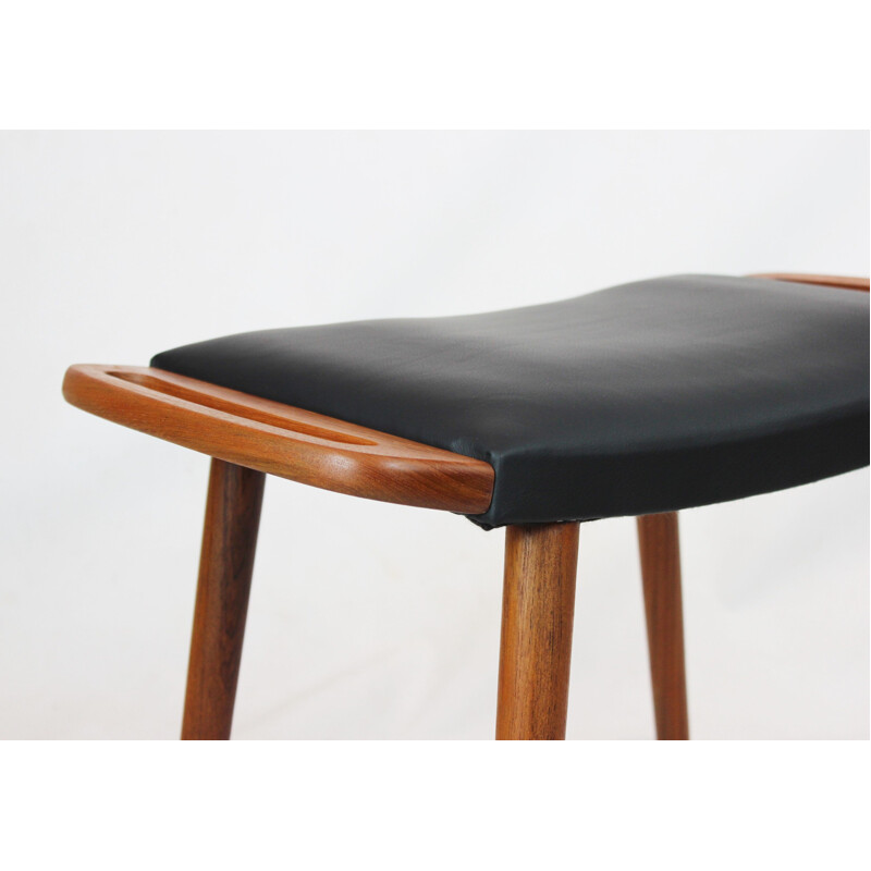 Vintage Stool in teak with black elegance leather dansih 1960s