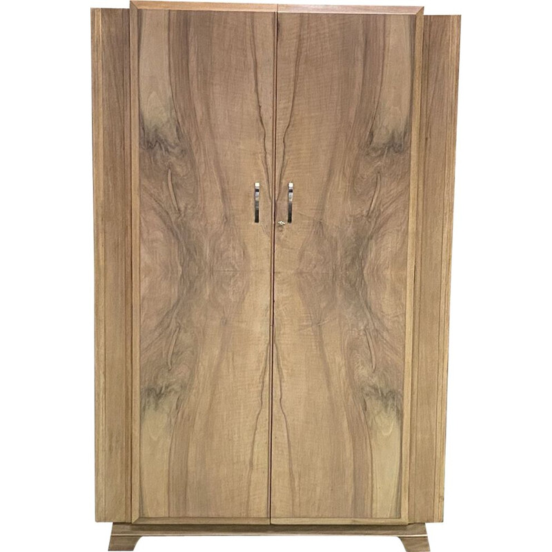 Vintage Art Deco English walnut wardrobe