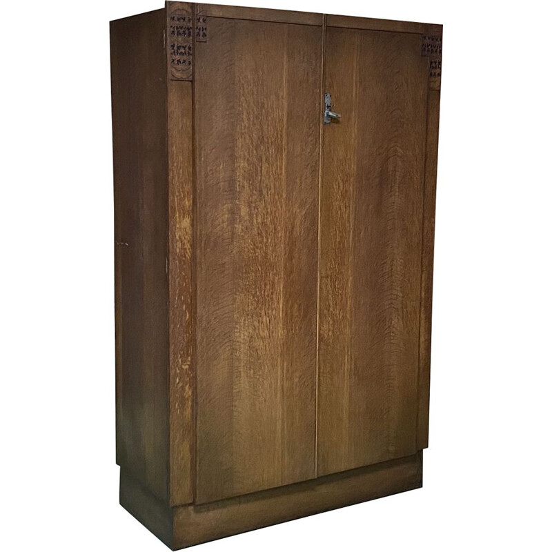 Vintage art deco english oak wardrobe