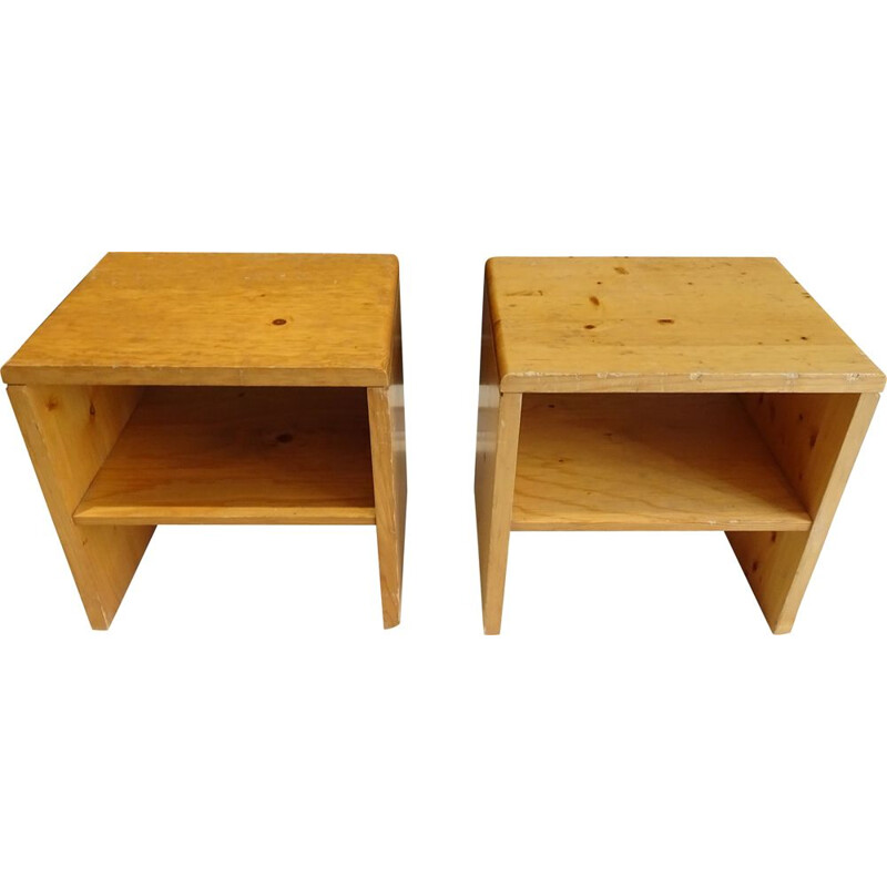 Pair of "les Arcs" pine bedside tables from the Perriand apartments