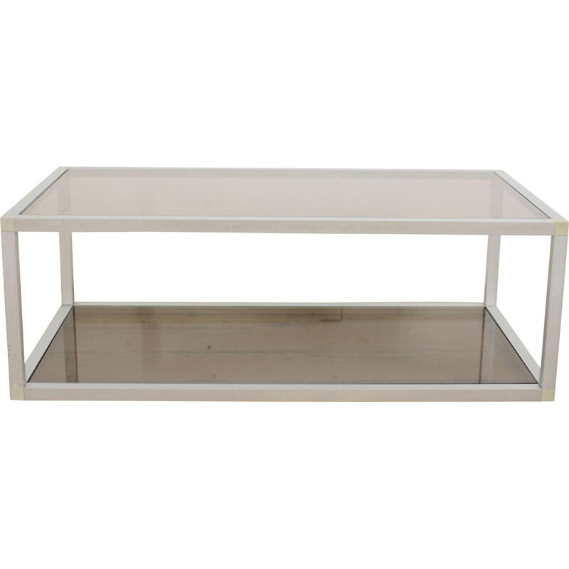 Vintage coffee table in aluminum and smoked glass, France 1980