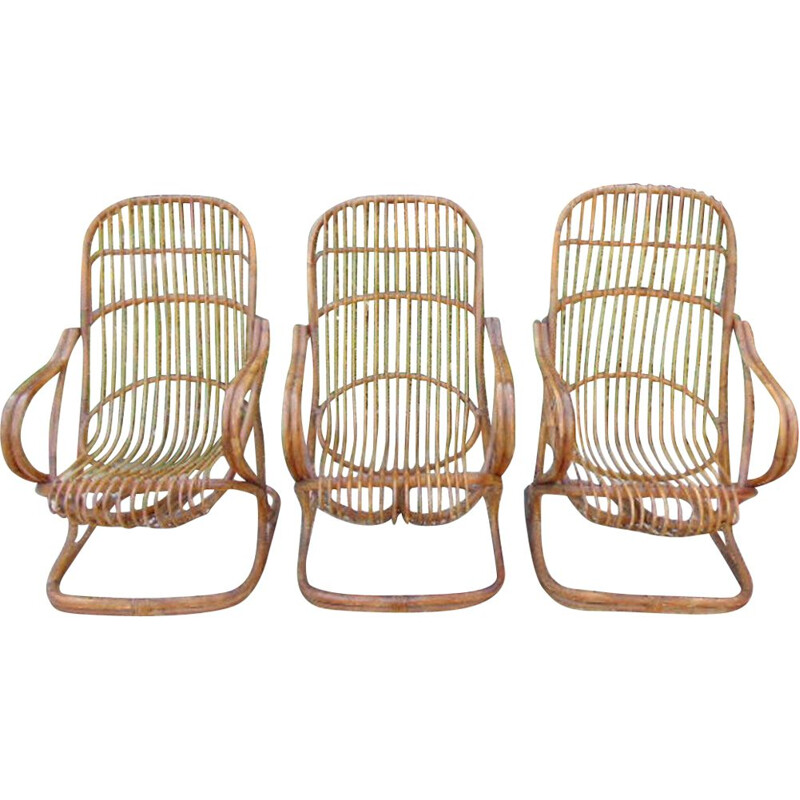 Set of 6 Vintage armchairs bamboo Tito  Agnoli