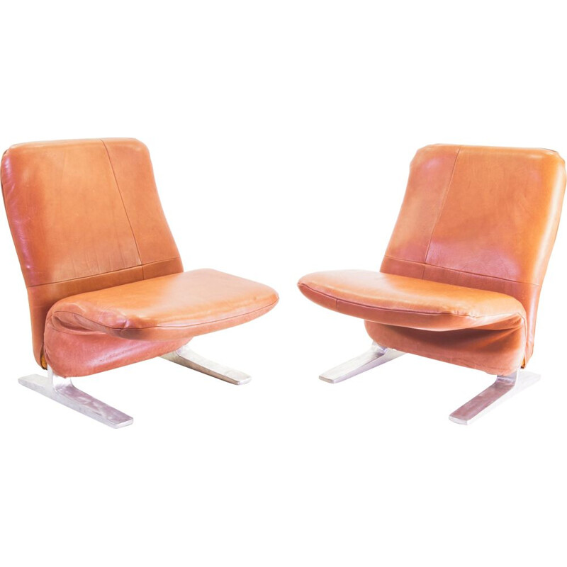 Pair of Vintage Concorde chairs in Buffalo leather Piere Paulin for Artifort 