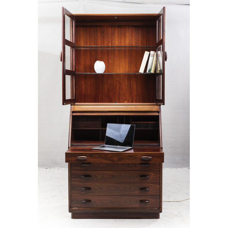 Vintage rosewood secretary with display case for Dyrlund, 1960