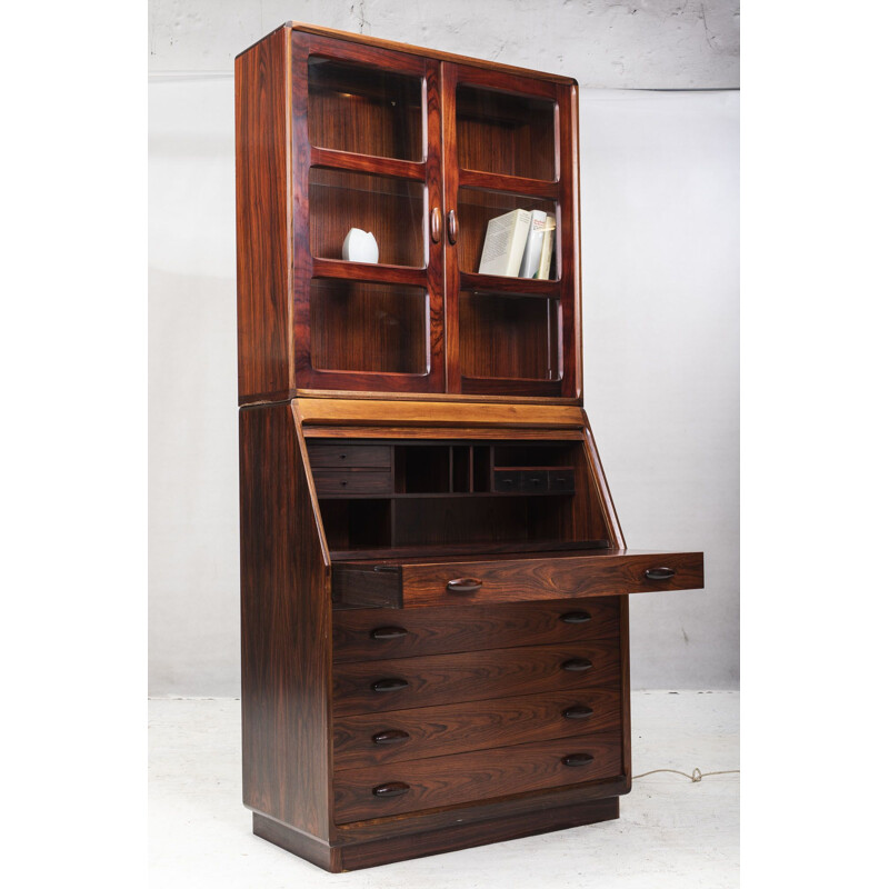 Vintage palissander secretaire met vitrinekast voor Dyrlund, 1960