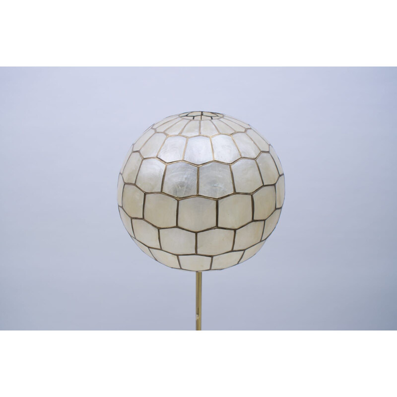 Vintage brass and mother of pearl tripod floor lamp, 1950