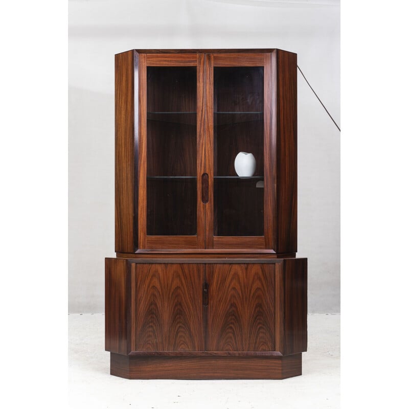 Vintage rosewood and glass corner cabinet, Denmark, 1960