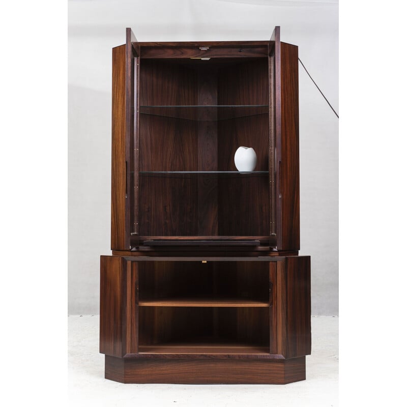 Vintage rosewood and glass corner cabinet, Denmark, 1960