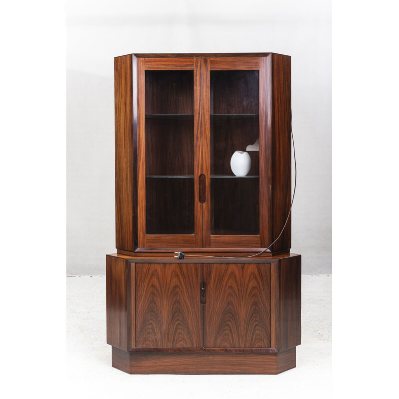 Vintage rosewood and glass corner cabinet, Denmark, 1960