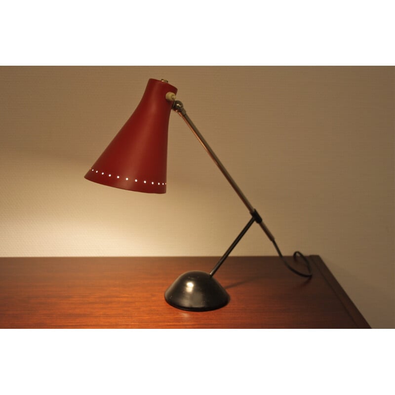 Lampe Artimeta en aluminium et métal laqué rouge et noir, Floris H. FIEDELDIJ - 1950