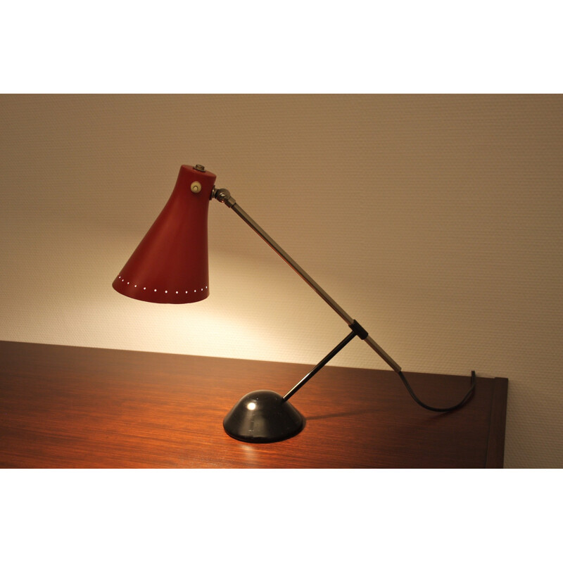 Artimeta red lacquered metal and aluminum lamp, Floris H. FIEDELDIJ - 1950s