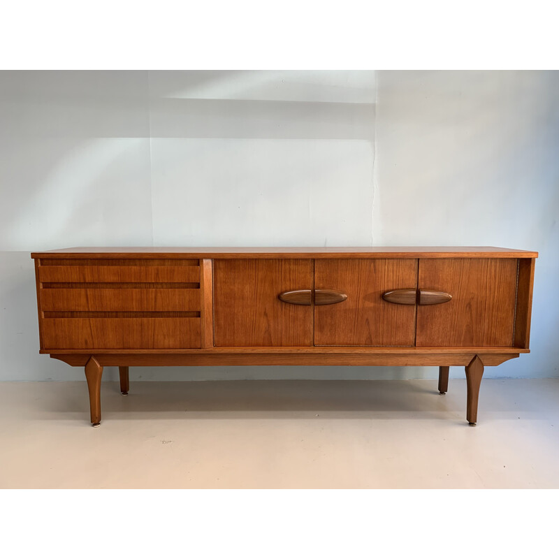 Vintage drawer teak cabinet Brutalist style sideboard 1960