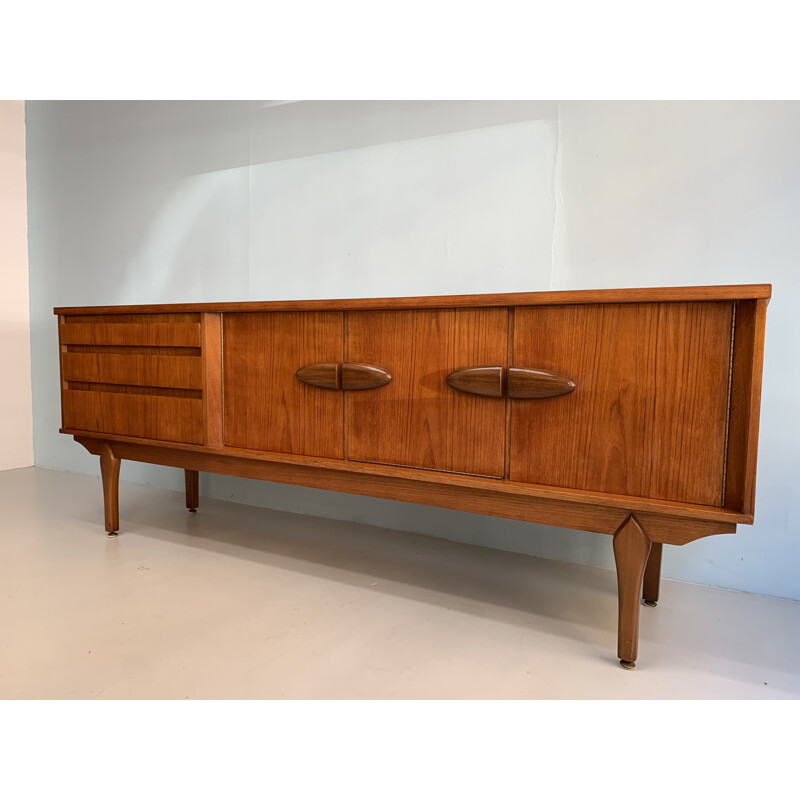 Vintage drawer teak cabinet Brutalist style sideboard 1960