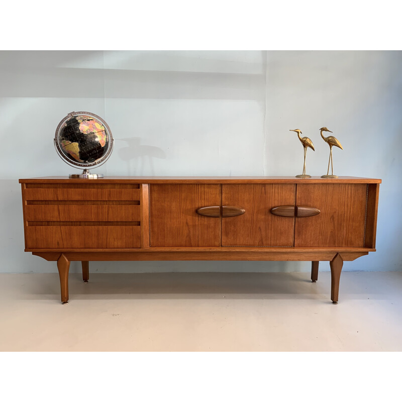 Vintage drawer teak cabinet Brutalist style sideboard 1960