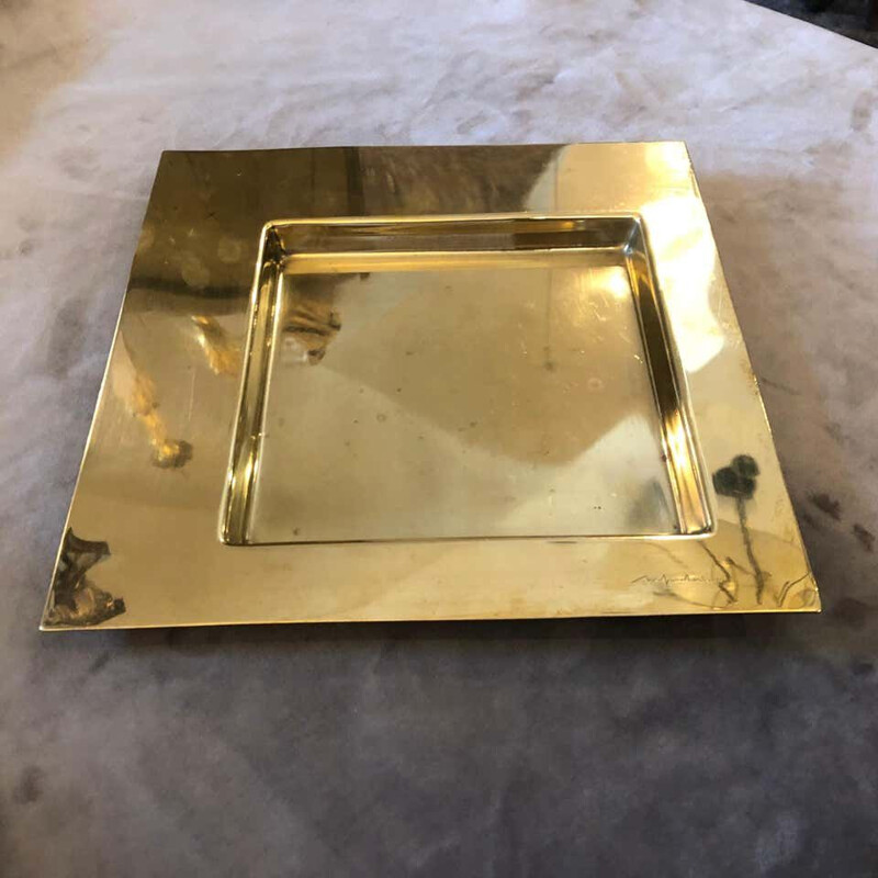 Mid-Century Squared Brass Tray by Cleto Munari, 1970