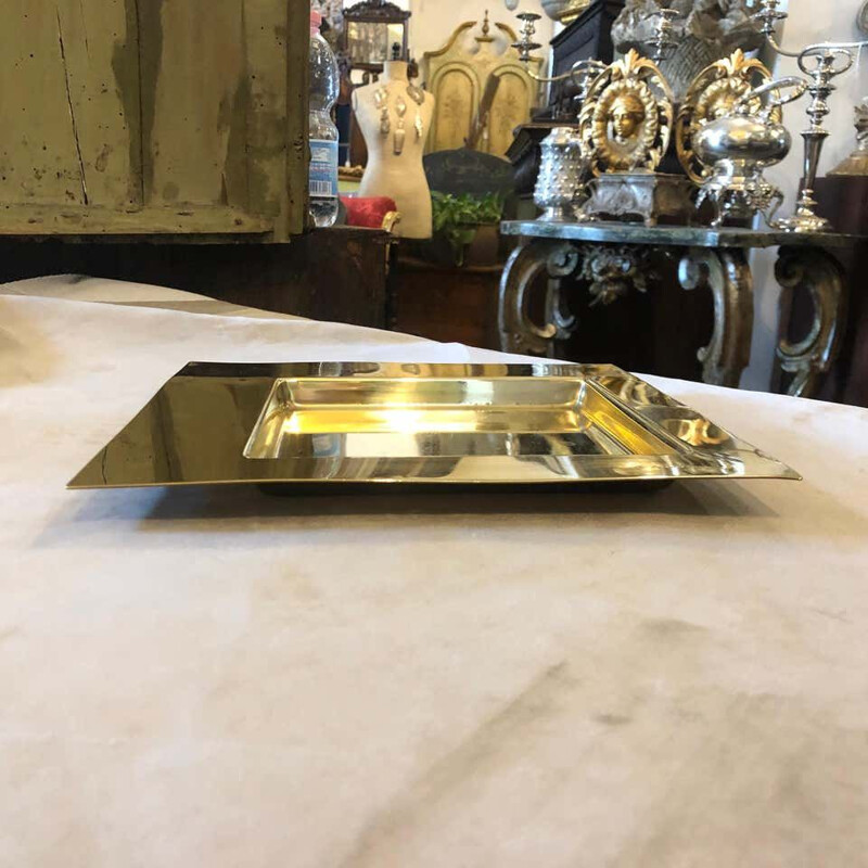 Mid-Century Squared Brass Tray by Cleto Munari, 1970