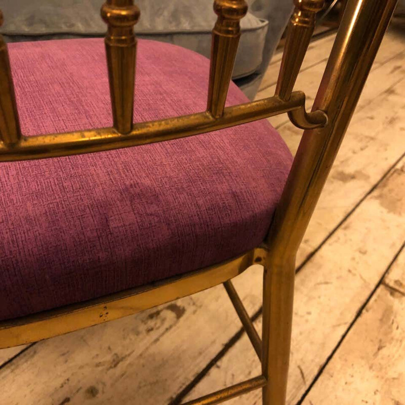 Set of 4 vintage Brass and Purple Velvet Chairs, Italy 1960