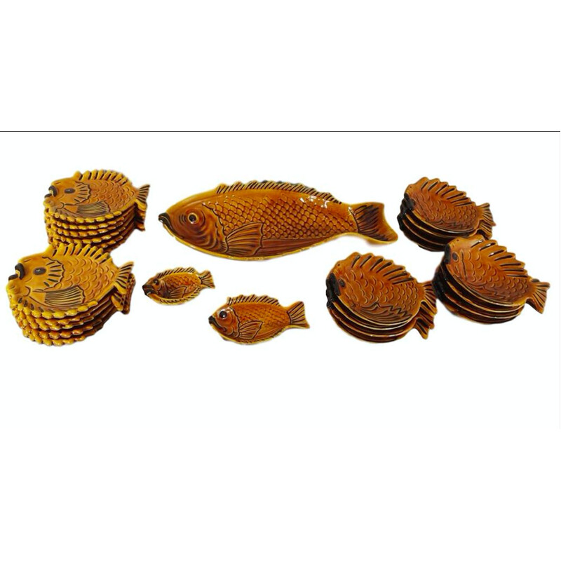 Vintage fish set 27 pieces Vallauris ceramic  1960