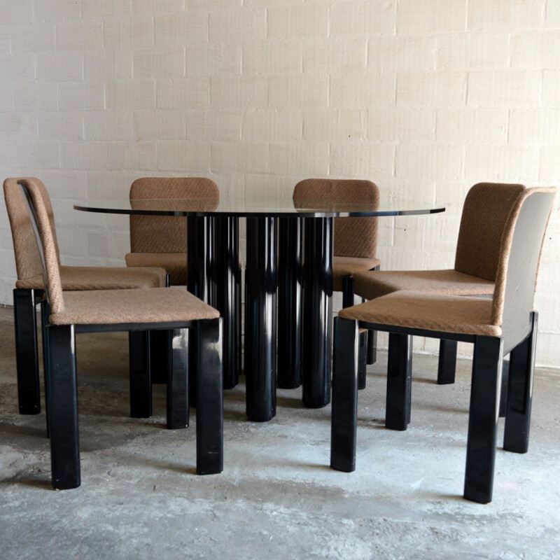 Zanotta dining set in glass, metal and glass lacquered, Marco ZANUSO - 1970s