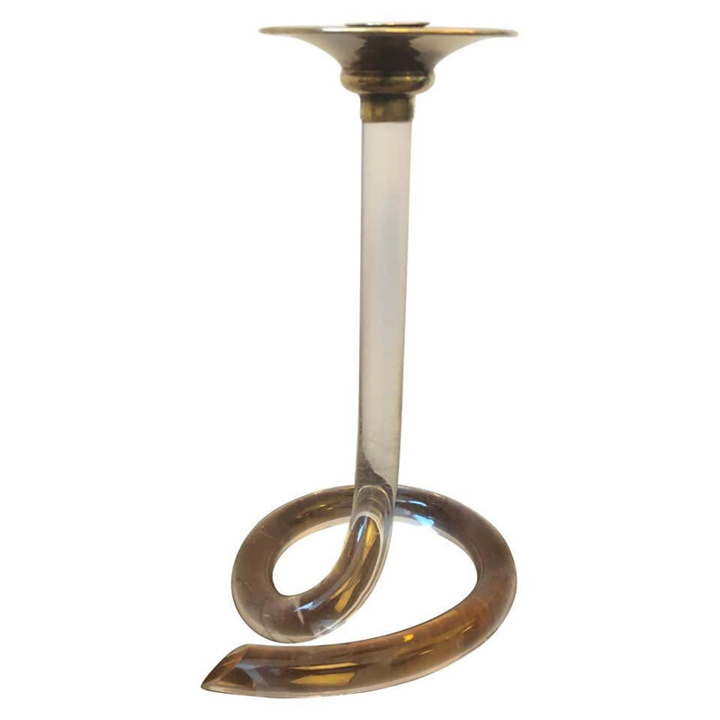 Mid-Century  Plexiglass and Brass Italian Candlestick, 1970