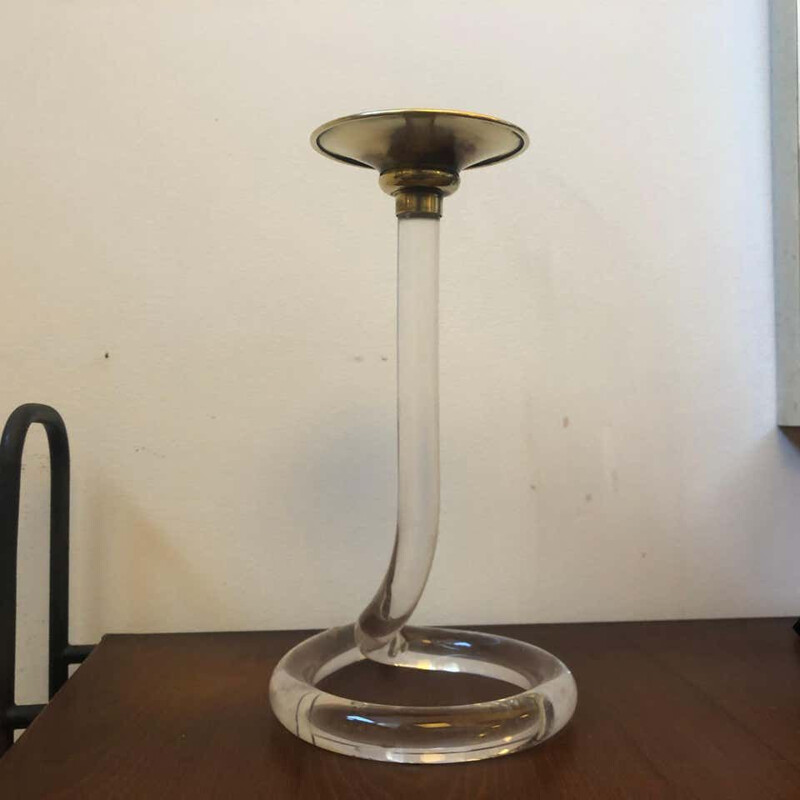 Mid-Century  Plexiglass and Brass Italian Candlestick, 1970