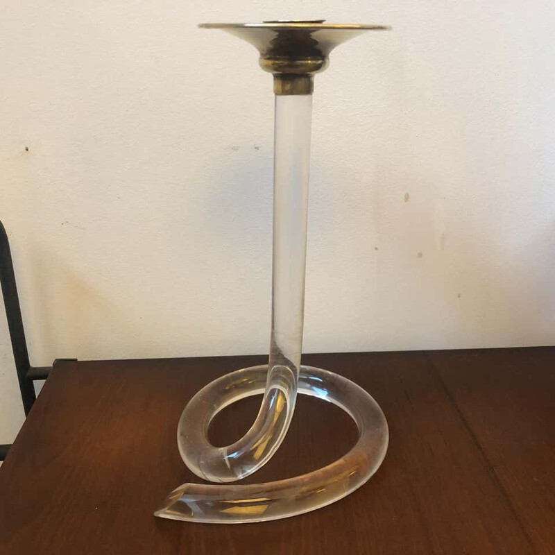 Mid-Century  Plexiglass and Brass Italian Candlestick, 1970