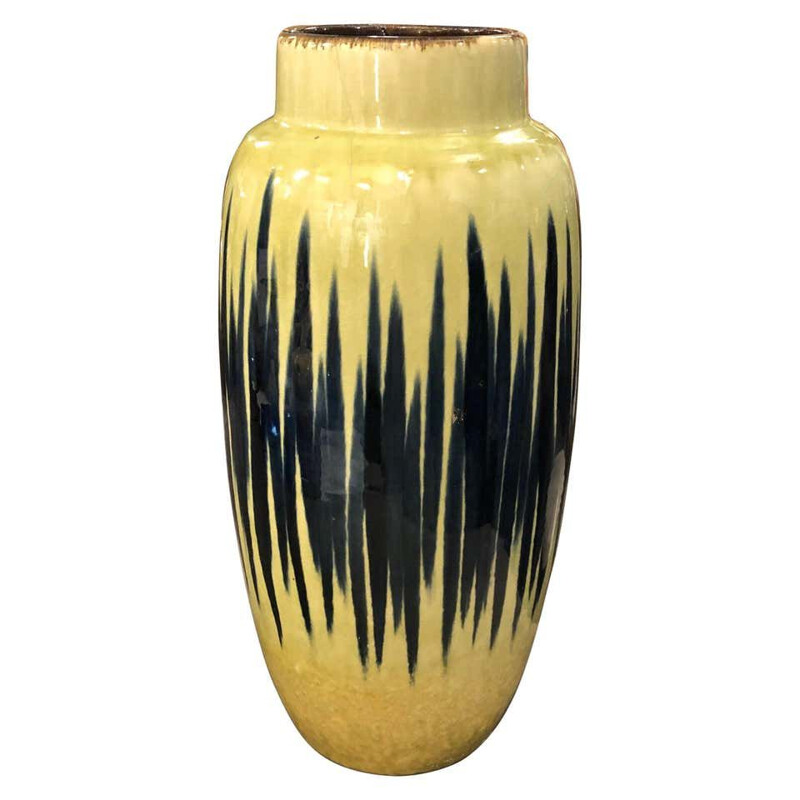 Mid-Century  Ceramic Vase, Yellow and Blue German 1970