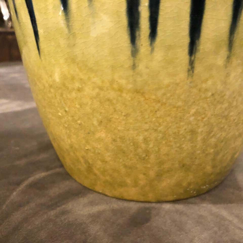 Mid-Century  Ceramic Vase, Yellow and Blue German 1970