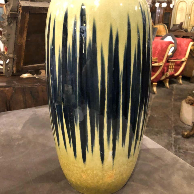 Mid-Century  Ceramic Vase, Yellow and Blue German 1970