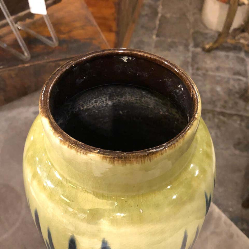 Mid-Century  Ceramic Vase, Yellow and Blue German 1970