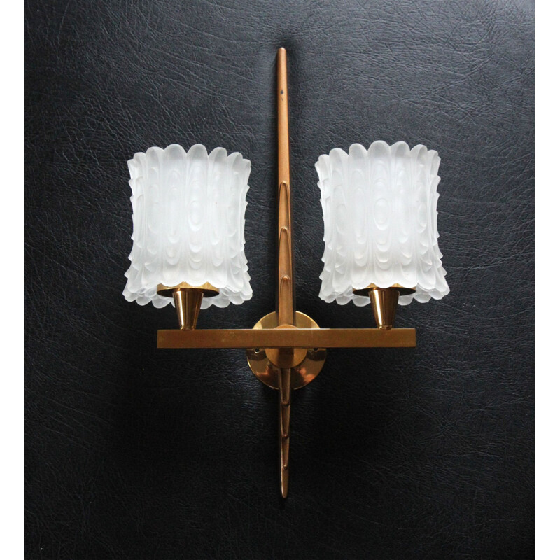 Vintage double brass wall light 1950