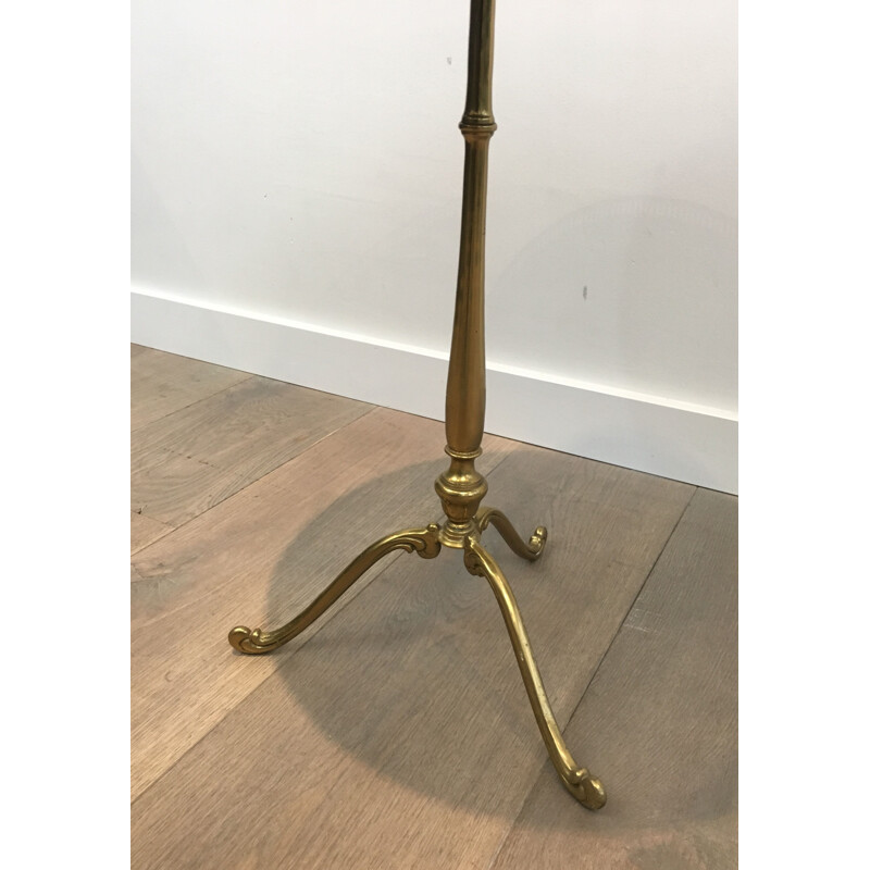 Vintage Round Pedestal Table in Brass with Mahogany Top Neoclassical 1940's