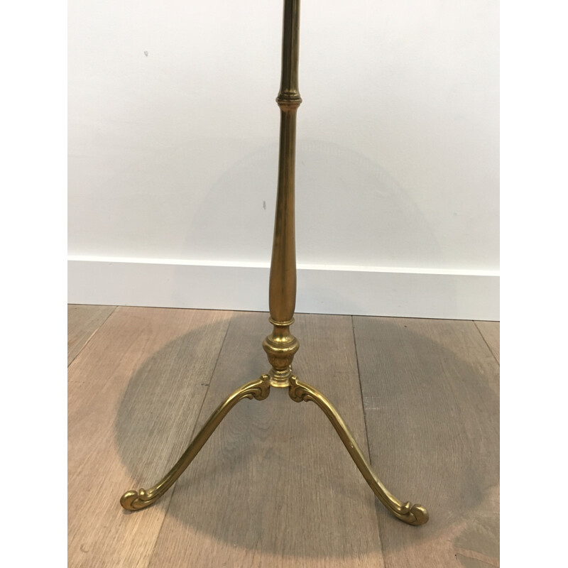 Vintage Round Pedestal Table in Brass with Mahogany Top Neoclassical 1940's