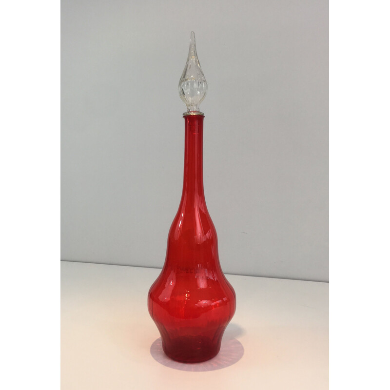 Vintage Red Glass Bottle, 1970