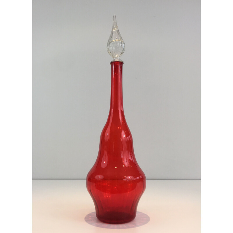 Vintage Red Glass Bottle, 1970