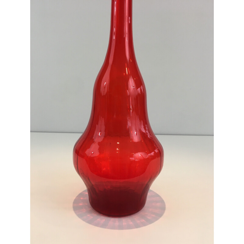 Vintage Red Glass Bottle, 1970