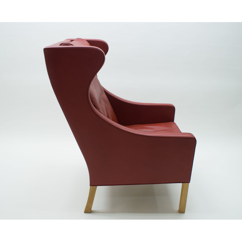 Chaise Vintage Wingback en cuir et chêne Mod. 2204 de Børge Mogensen pour Fredericia, 1980