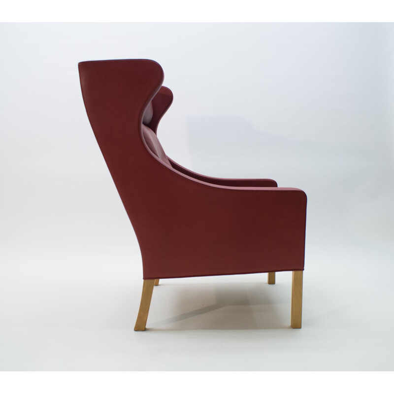 Vintage Leather & Oak Wingback Chair Mod. 2204 by Børge Mogensen for Fredericia, 1980s