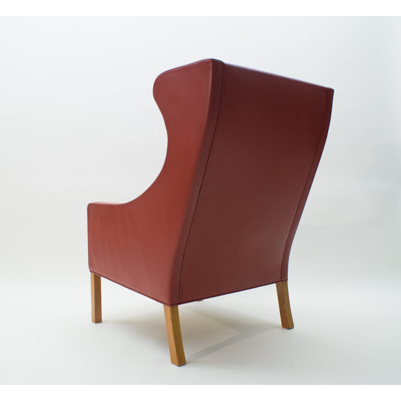 Chaise Vintage Wingback en cuir et chêne Mod. 2204 de Børge Mogensen pour Fredericia, 1980