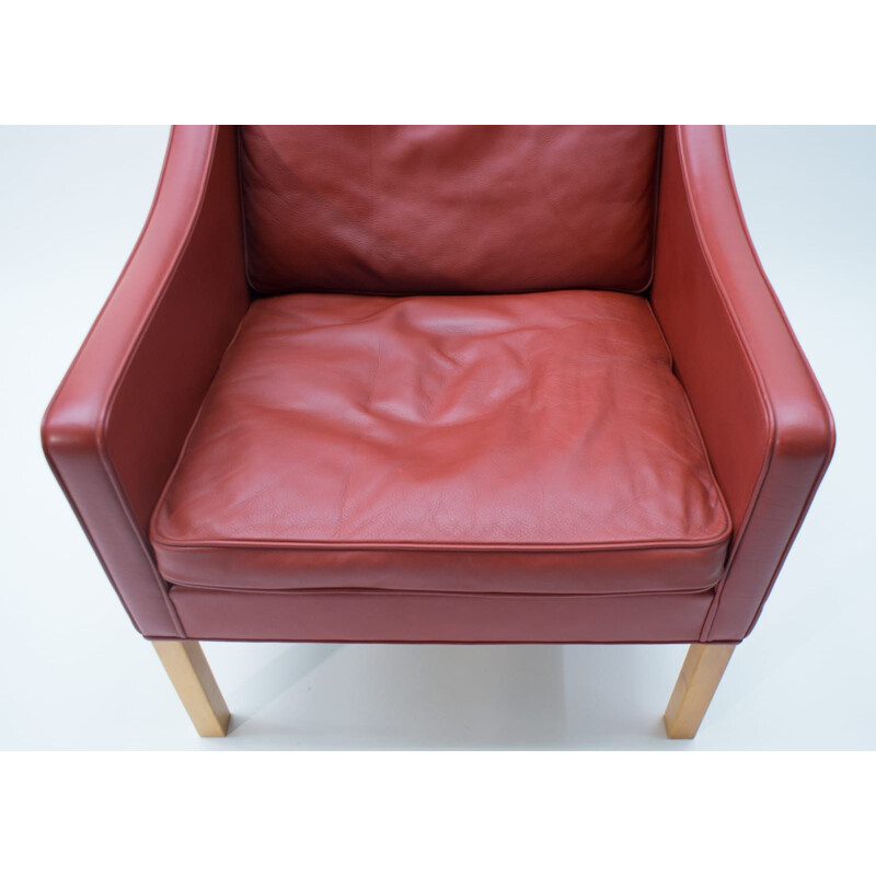 Vintage Leather & Oak Wingback Chair Mod. 2204 by Børge Mogensen for Fredericia, 1980s