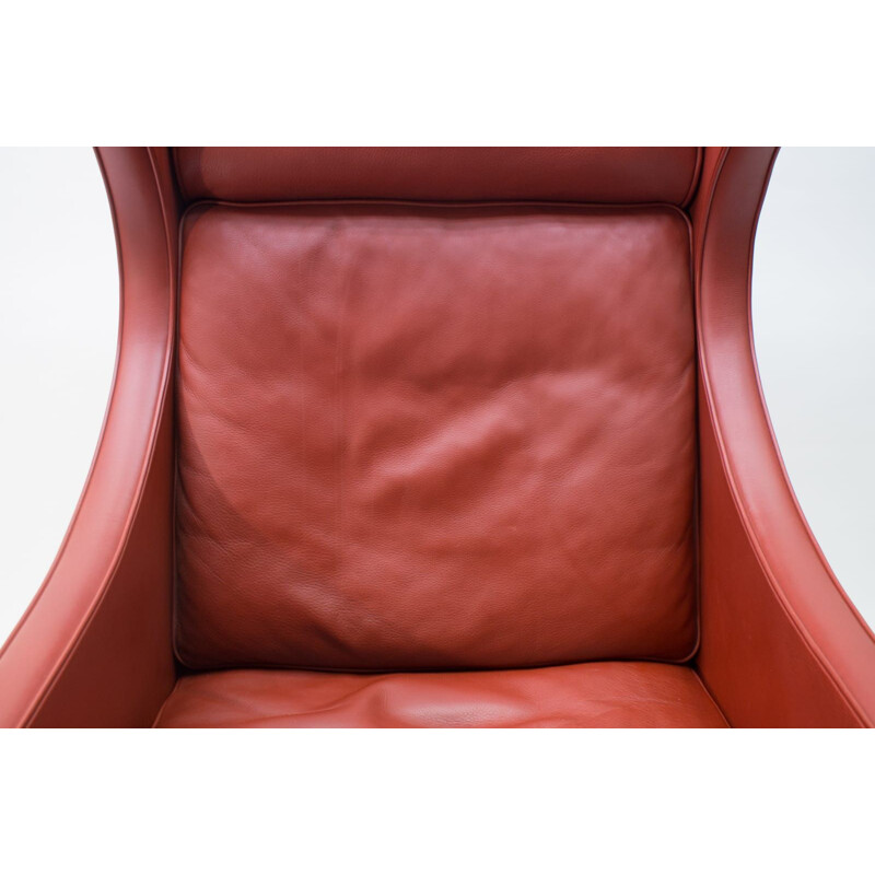 Vintage Leather & Oak Wingback Chair Mod. 2204 by Børge Mogensen for Fredericia, 1980s