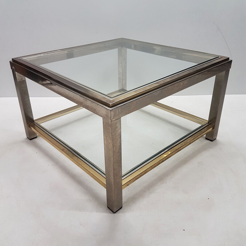 Vintage 2-tiers side table,  brass & stainless steel 1970s
