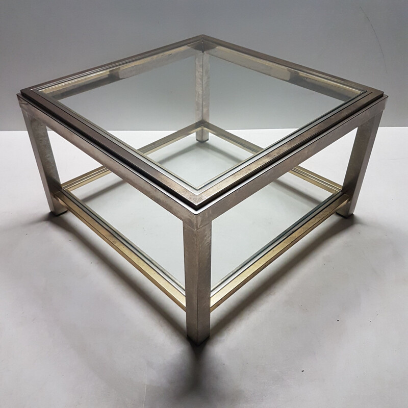 Vintage 2-tiers side table,  brass & stainless steel 1970s
