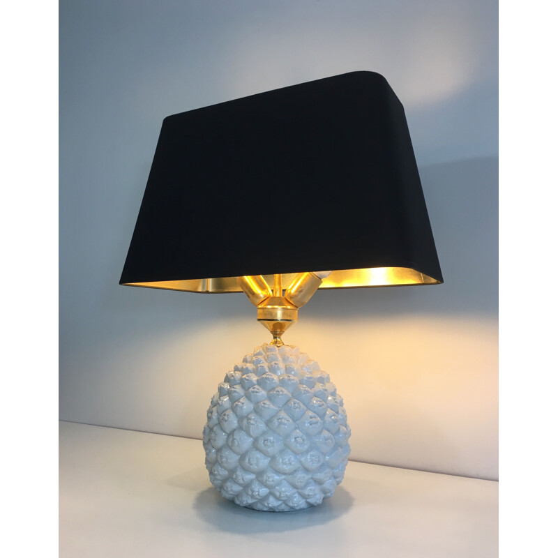 Vintage Porcelain Pineapple Lamp, Italy 1970