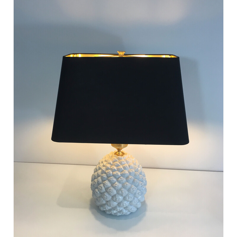 Vintage Porcelain Pineapple Lamp, Italy 1970