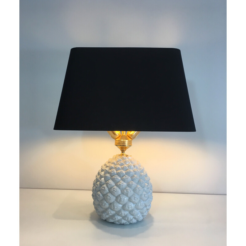 Vintage Porcelain Pineapple Lamp, Italy 1970