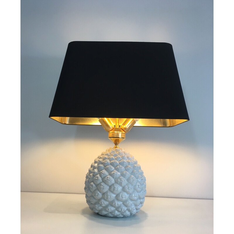 Vintage Porcelain Pineapple Lamp, Italy 1970